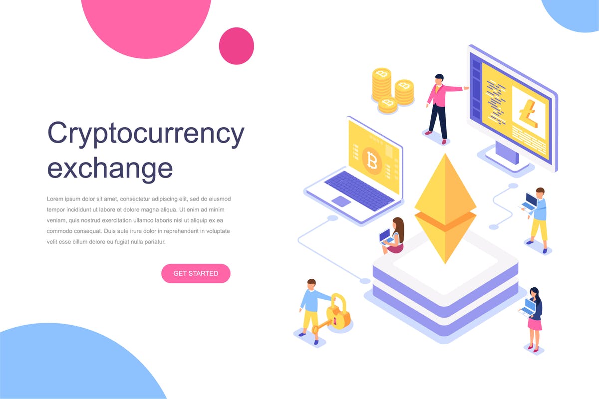 加密货币交易市场等距概念插画 Cryptocurrency Exchange Isometric Concept插图