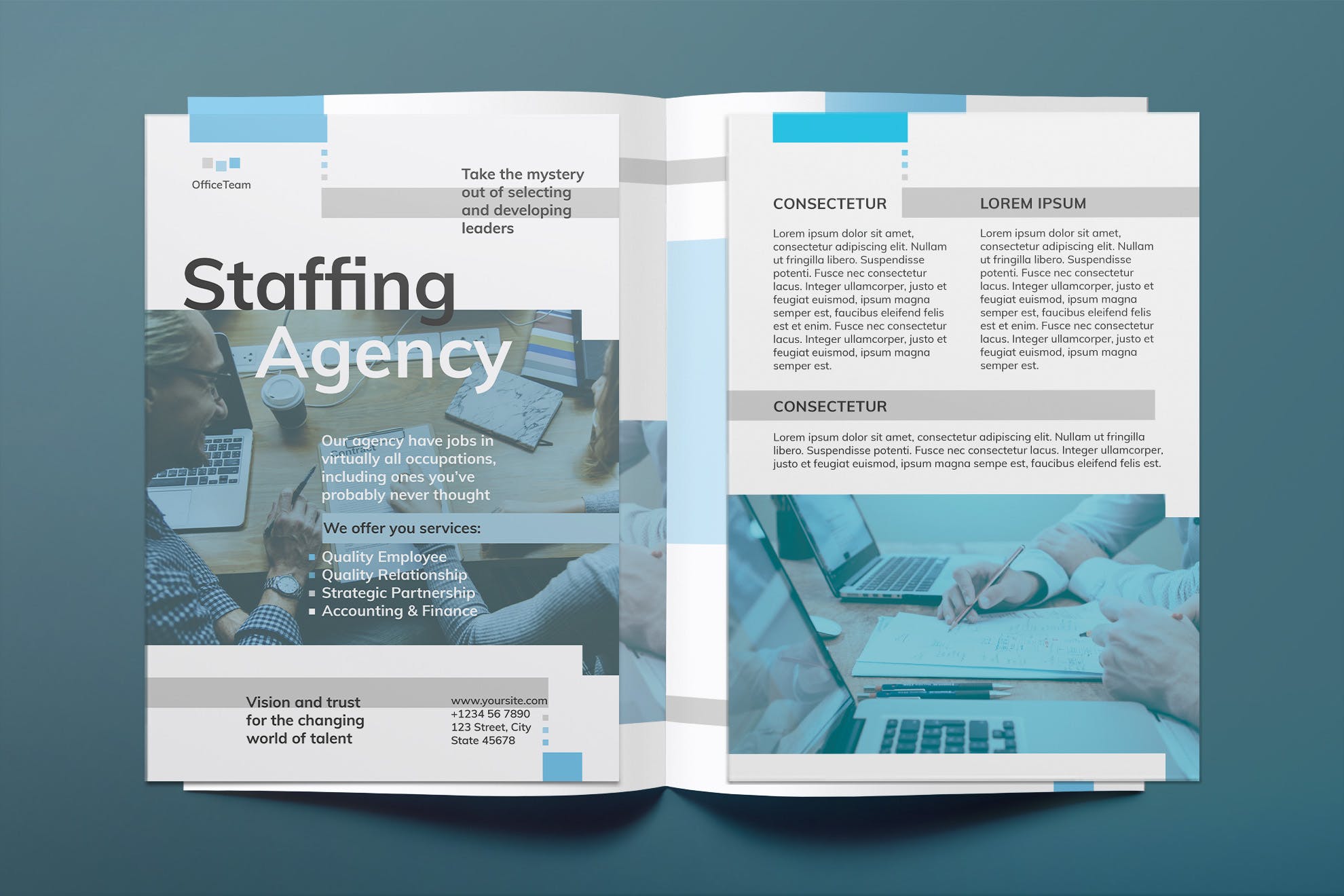 人力资源市场双页宣传单设计模板 Staffing Agency Flyer插图(1)