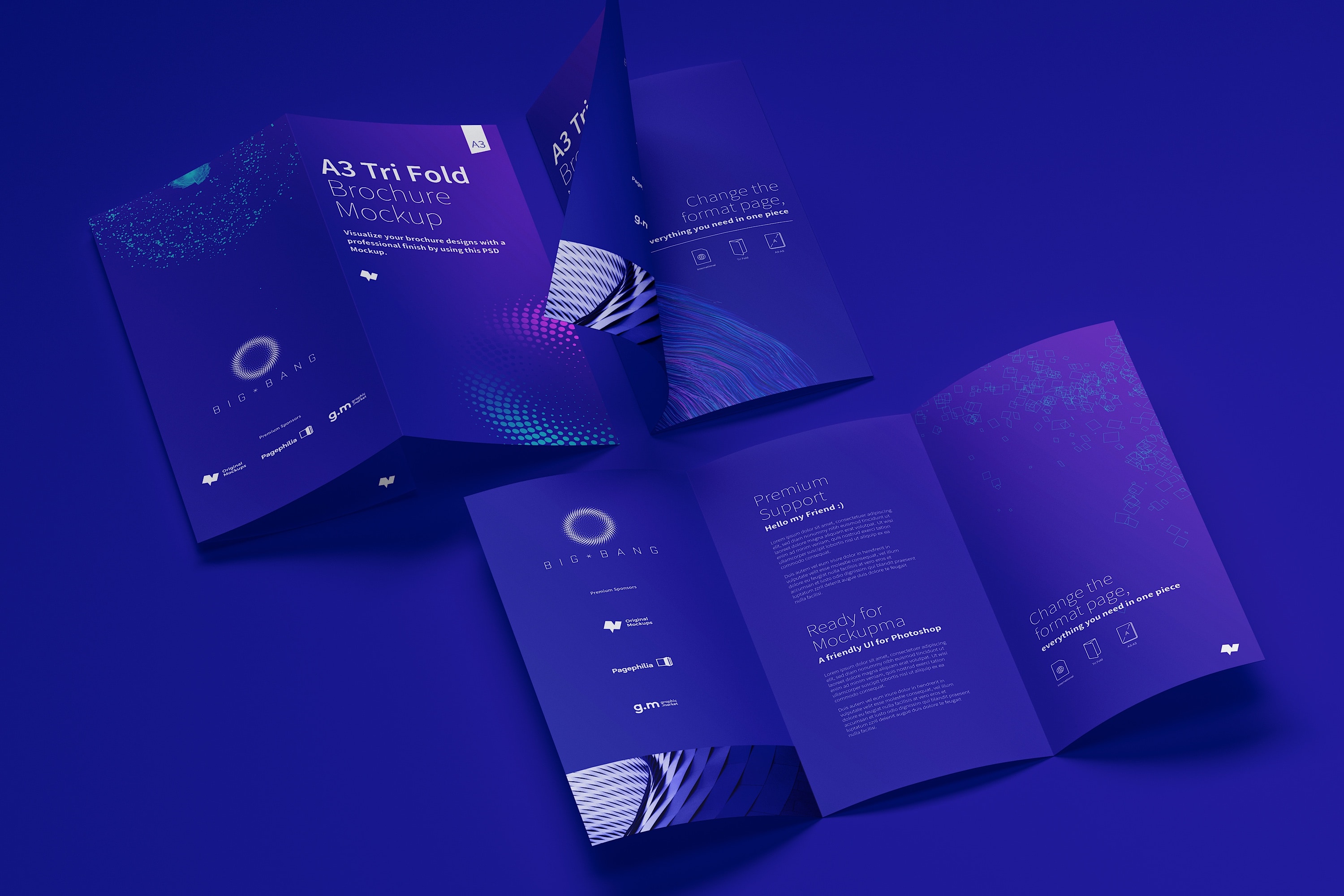 A3三折页设计小册子传单设计多视角预览样机03 A3 Trifold Brochure Mockup 03插图(4)