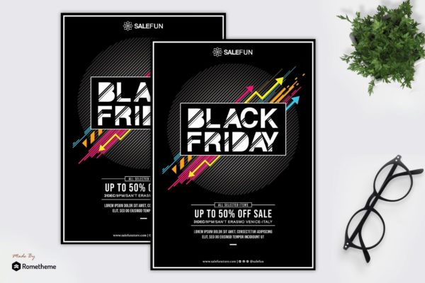 黑色星期五大卖场广告海报传单素材库精选PSD模板 Salefun – Happy Black Friday Flyer HR