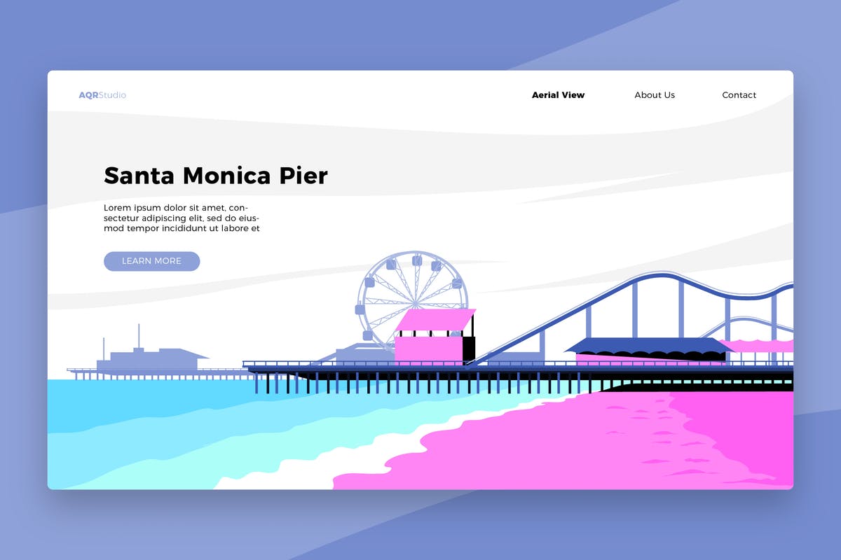 圣塔莫尼卡码头概念插画网站Banner&着陆页模板 Santa Monica Pier – Banner & Landing Page插图