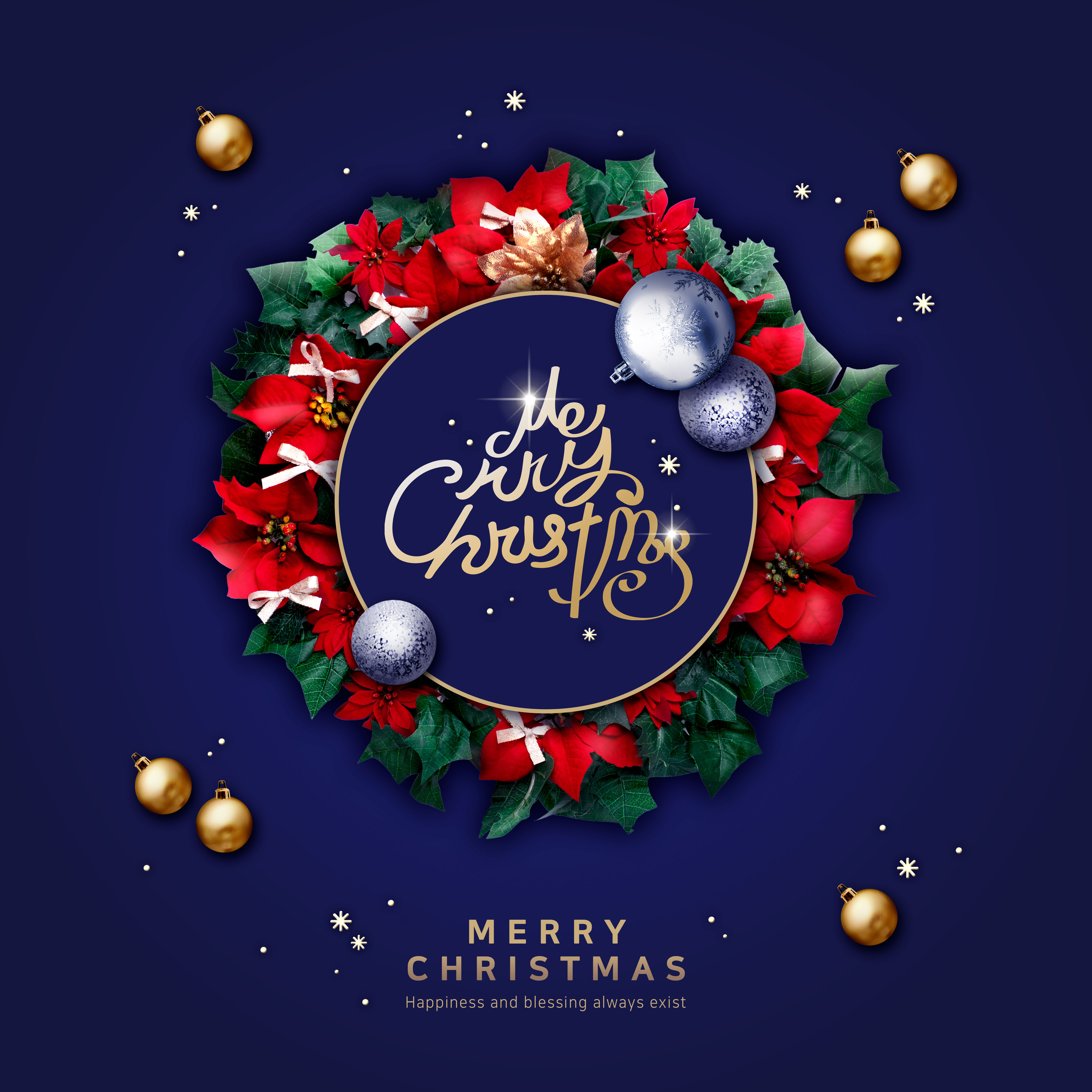 圣诞装饰花环节日祝福海报模板插图