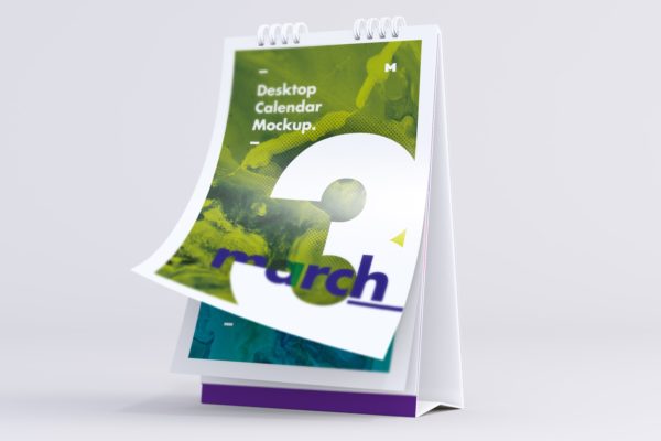 桌面纵向日历设计翻页效果样机模板 Desktop Portrait Calendar Mockup Turning Pages