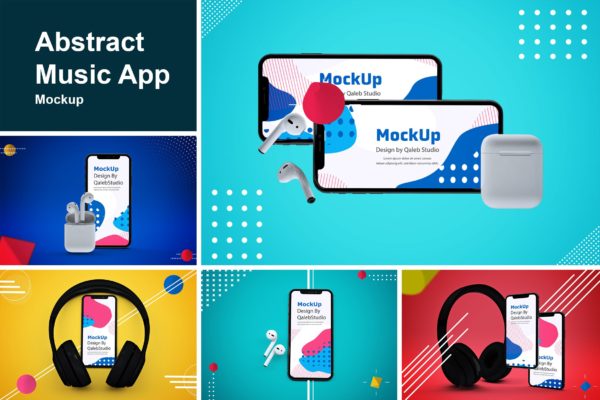 创意在线听歌音乐APP应用UI设计效果样机模板 Abstract Music App MockUp