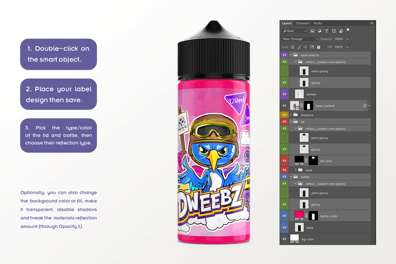 电子烟水果味烟油瓶外观设计样机模板 eLiquid Bottle Mockup v 120ml-A插图(6)