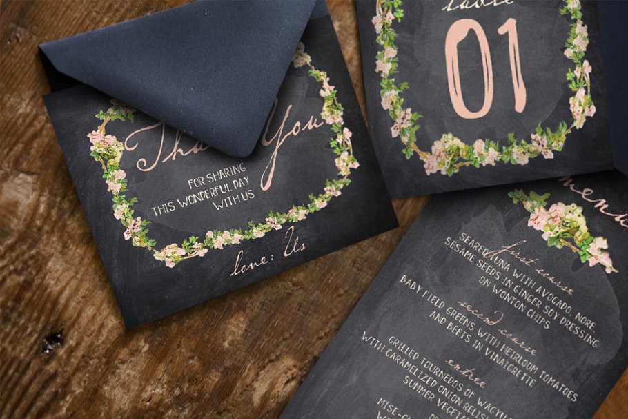 复古风格花卉婚礼设计套件 Vintage Flower Wedding Suite插图(1)