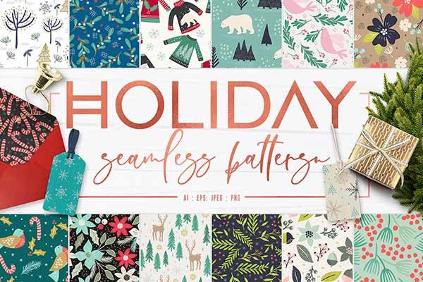 假日无缝模式背景纹理合辑下载 Holiday Seamless Patterns [ai,eps,png,jpg,pat]