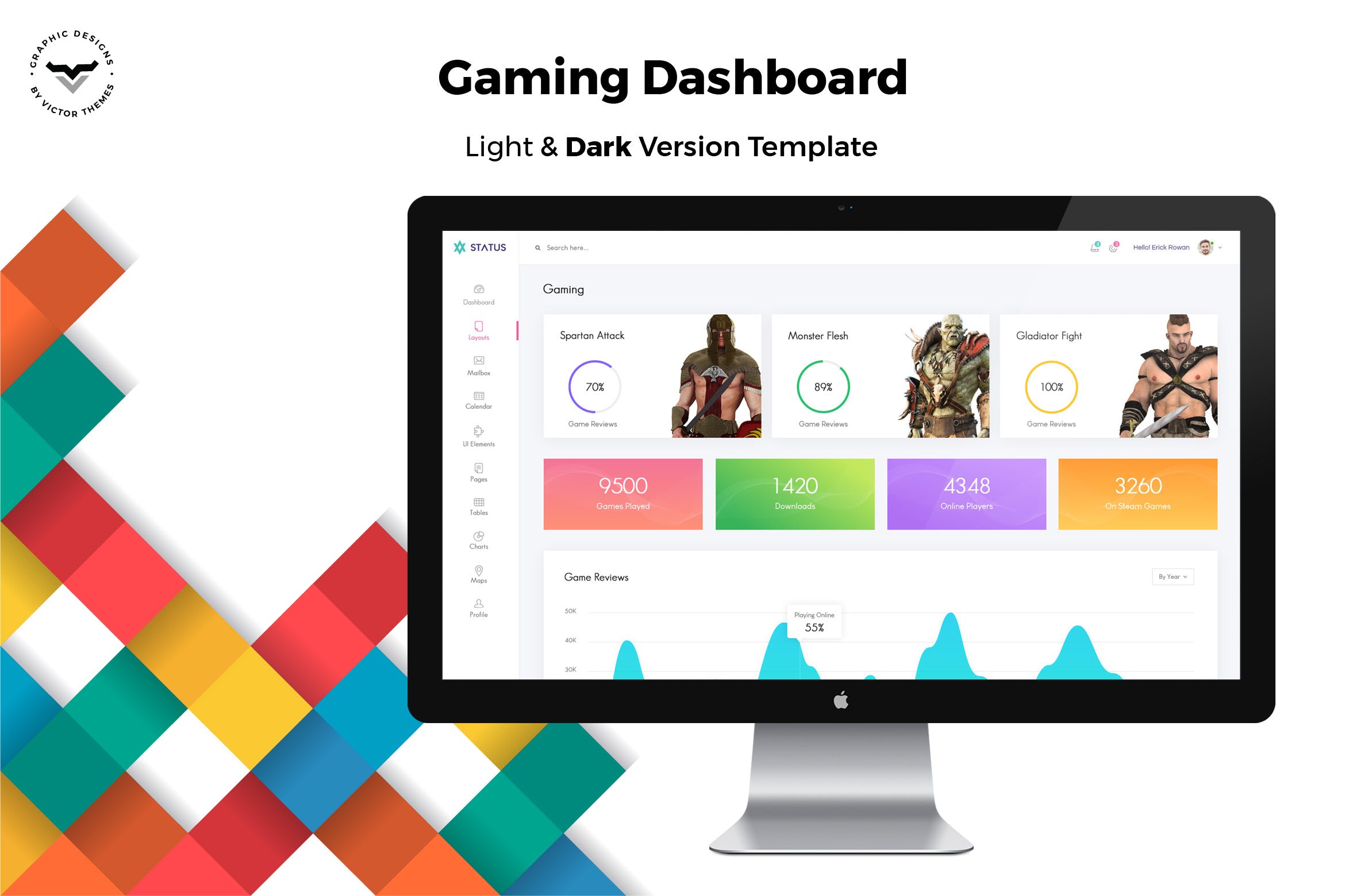 游戏网站平台后台管理界面UI设计素材库精选模板 Gaming Admin Dashboard UI Kit插图