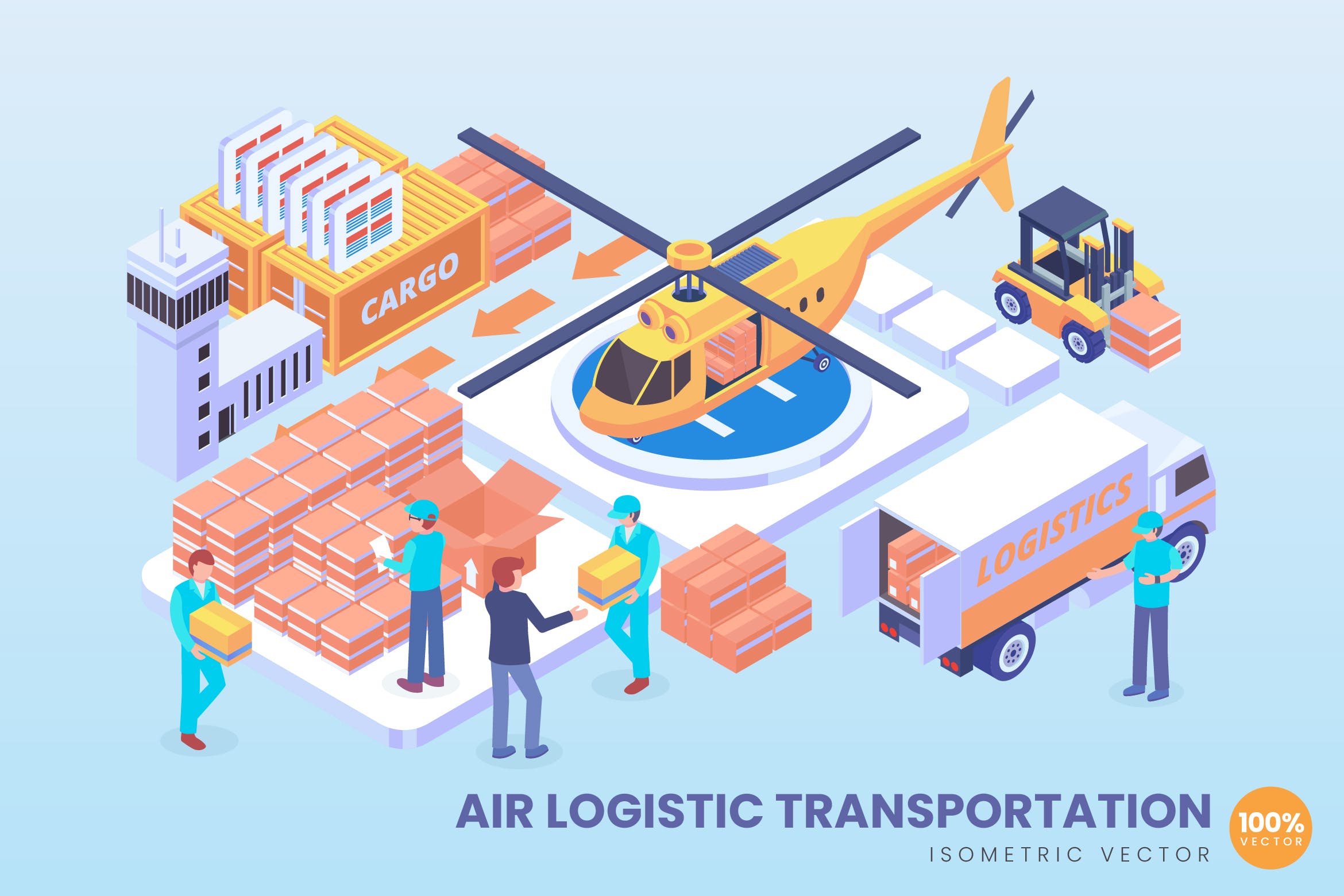 航空物流主题等距矢量科技素材库精选概念插画v2 Isometric Air Logistic Vector Concept插图