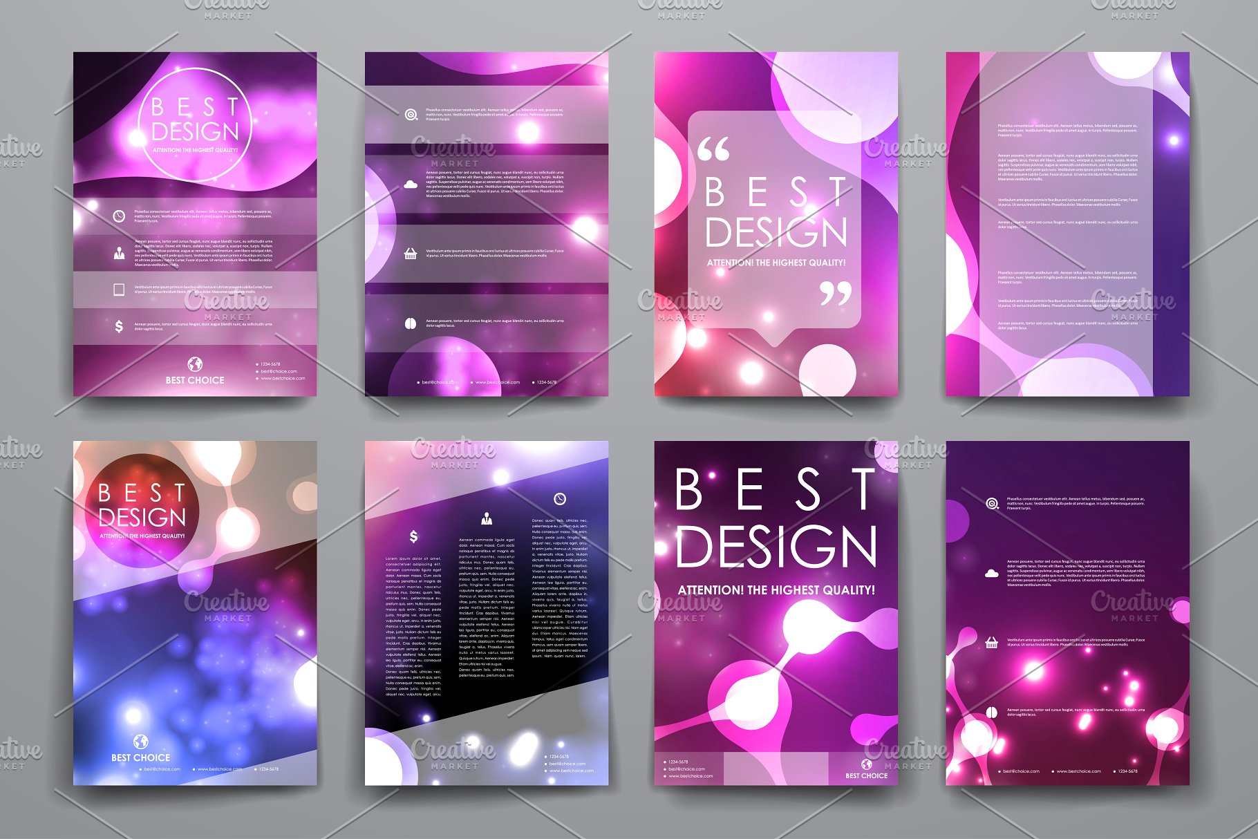 荧光DNA链条抽象图形画册模板 Set of Beautiful Brochures插图(2)