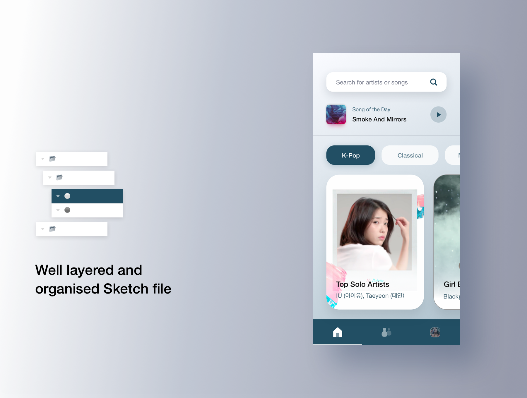素材库下午茶：社交媒体音乐播放器APP UI设计套件[Sketch]插图(2)