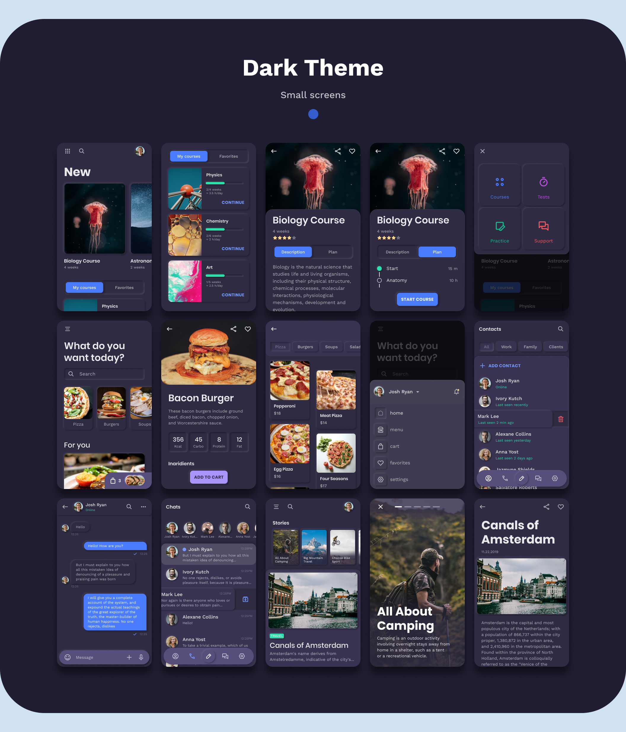 素材库下午茶:Messenger/博客/送餐服务/教育类APP应用设计UI套件插图(1)
