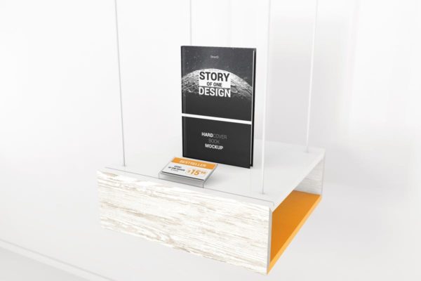 精装图书展柜样机模板 Hardcover Book With Price Tag Mockups