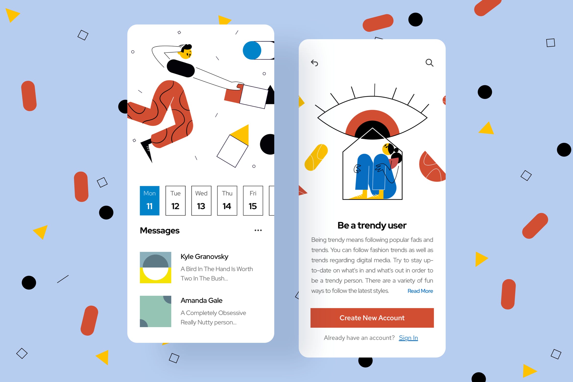 时尚主题APP用户界面设计矢量插画 Trends Mobile Interface Illustrations插图