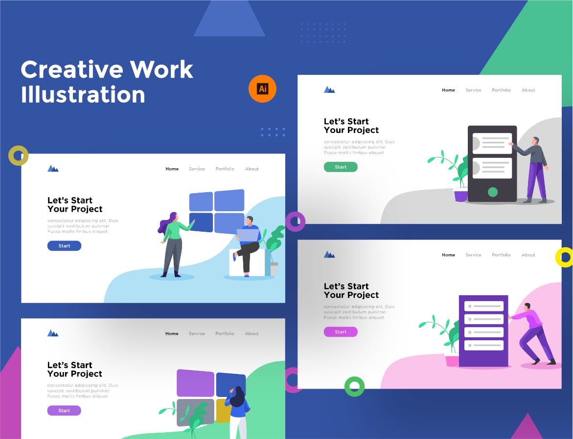 创意办公空间主题网站矢量插画素材 Creative Work Illustration for Website插图(1)