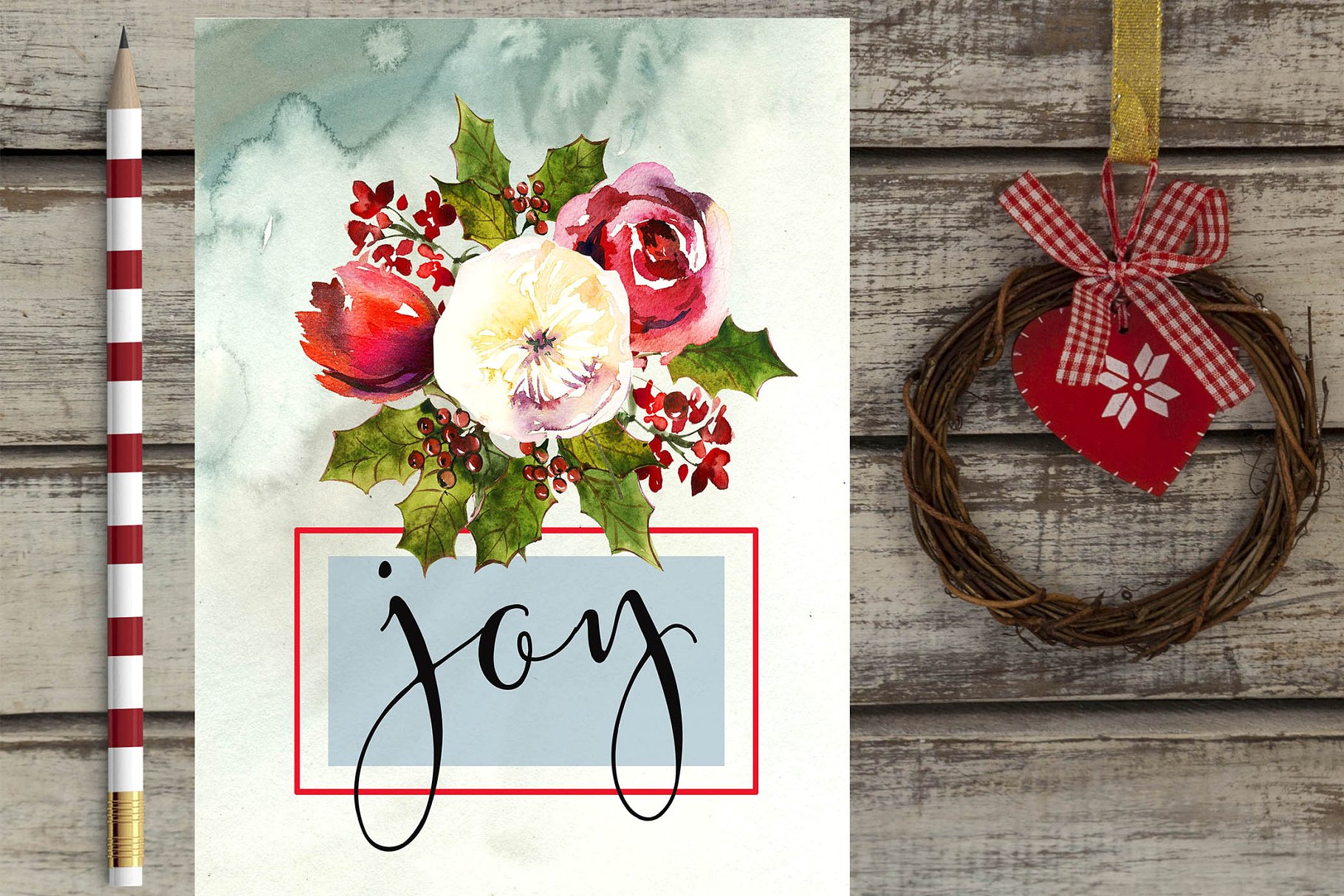 圣诞水彩剪辑集(一堆圣诞元素) Holly Steams Christmas Watercolors插图(17)