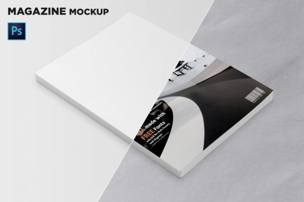 杂志封面设计45度角预览样机素材库精选 Magazine Cover Mockup 45 Degree