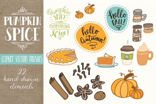 南瓜香料矢量剪贴画集 Pumpkin Spice Clip Art Set – Vectors