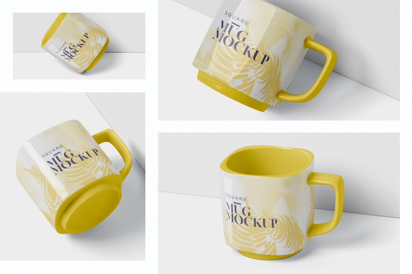 方形马克杯图案设计素材库精选模板 Mug Mockup – Square Shaped插图(1)