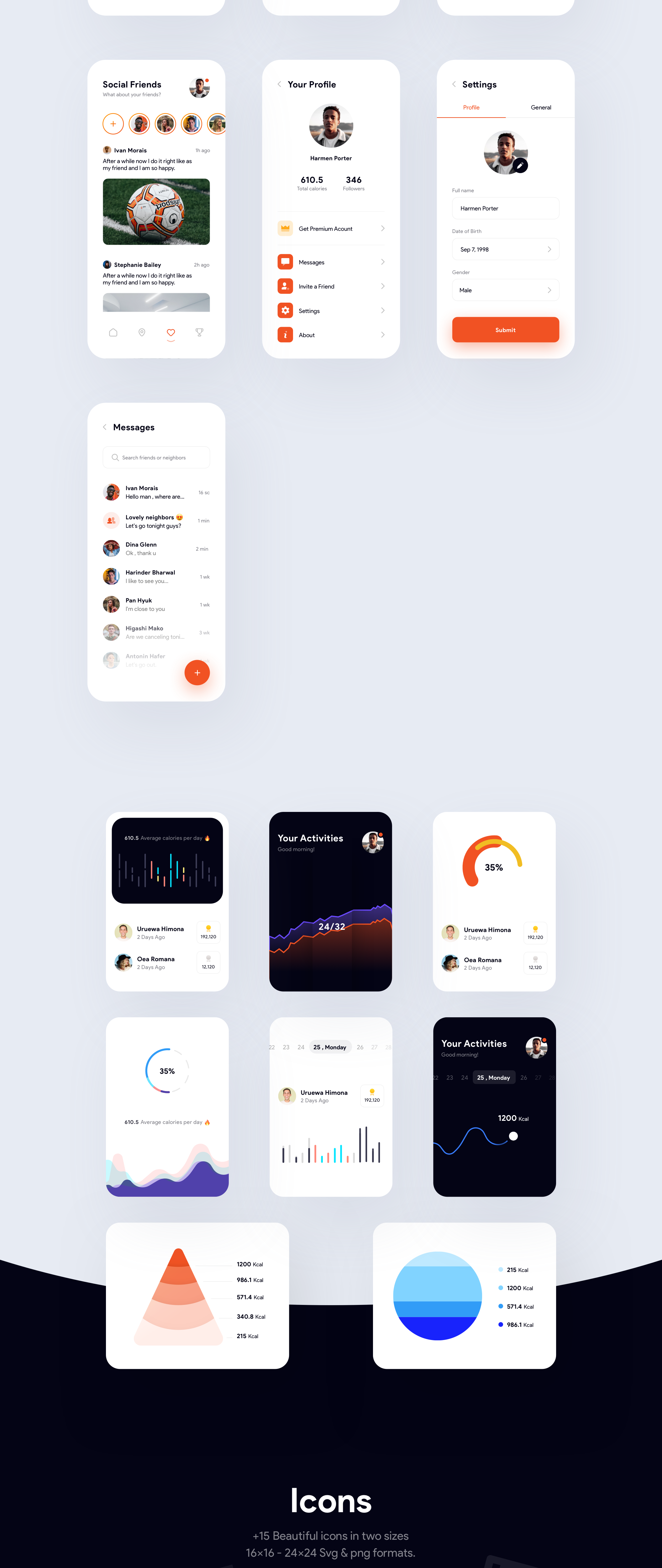 素材库下午茶:身体锻炼运动计划APP应用程序UI套件插图(1)