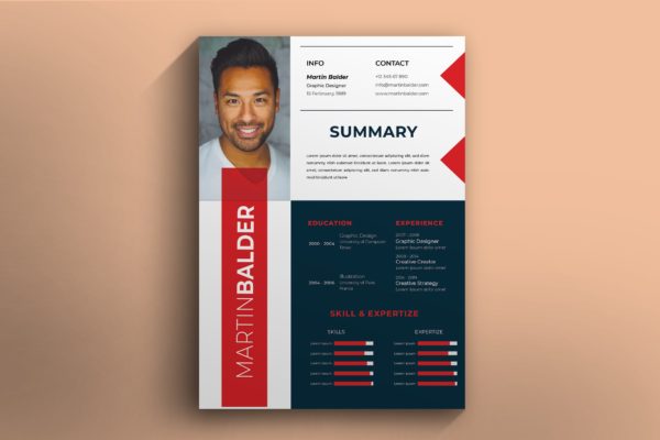 创意红色配色风格履历表设计模板v79 Cv / Resume Vol. 79