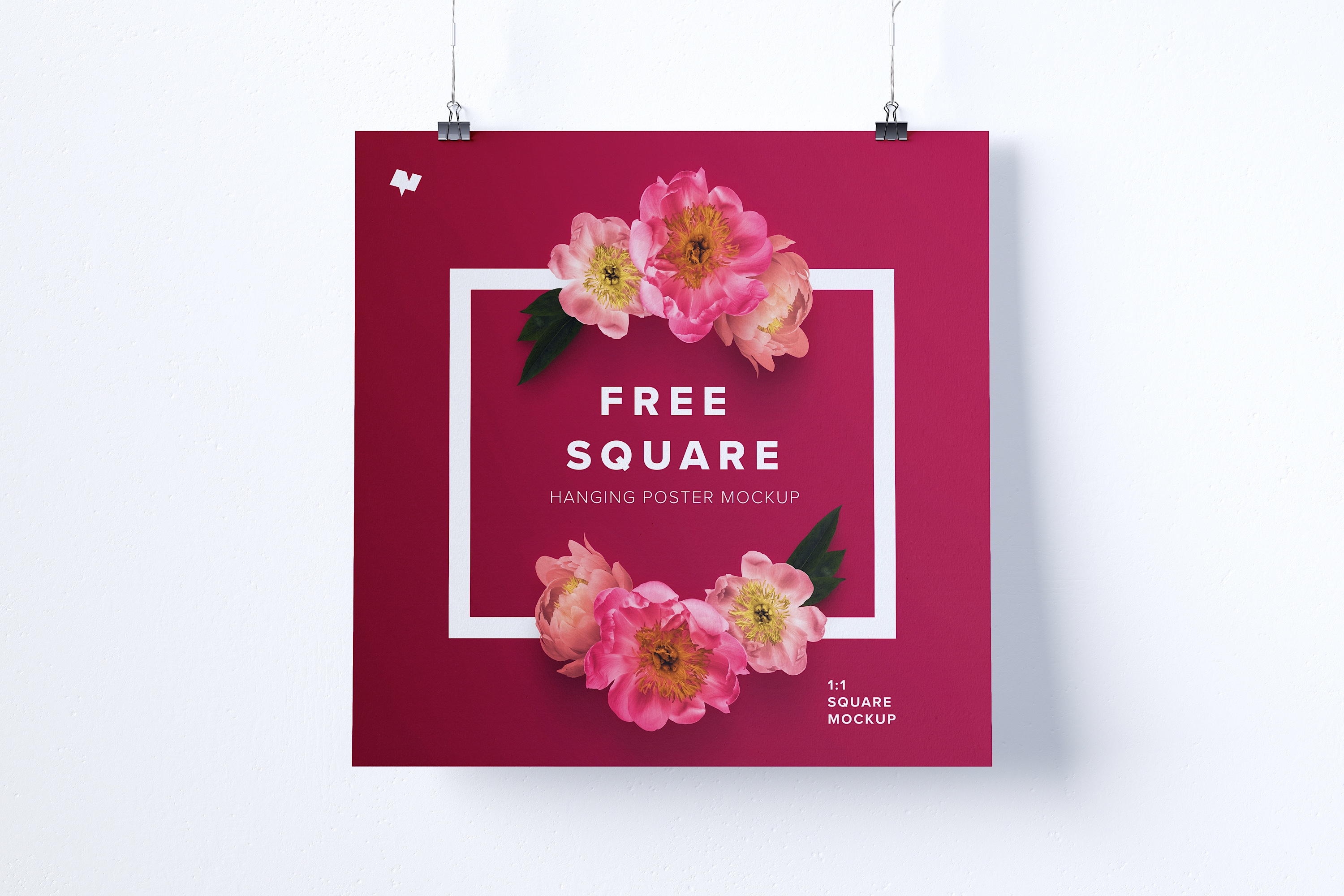 方形悬挂海报设计效果图免费样机模板 Free 1:1 square hanging poster mockup插图