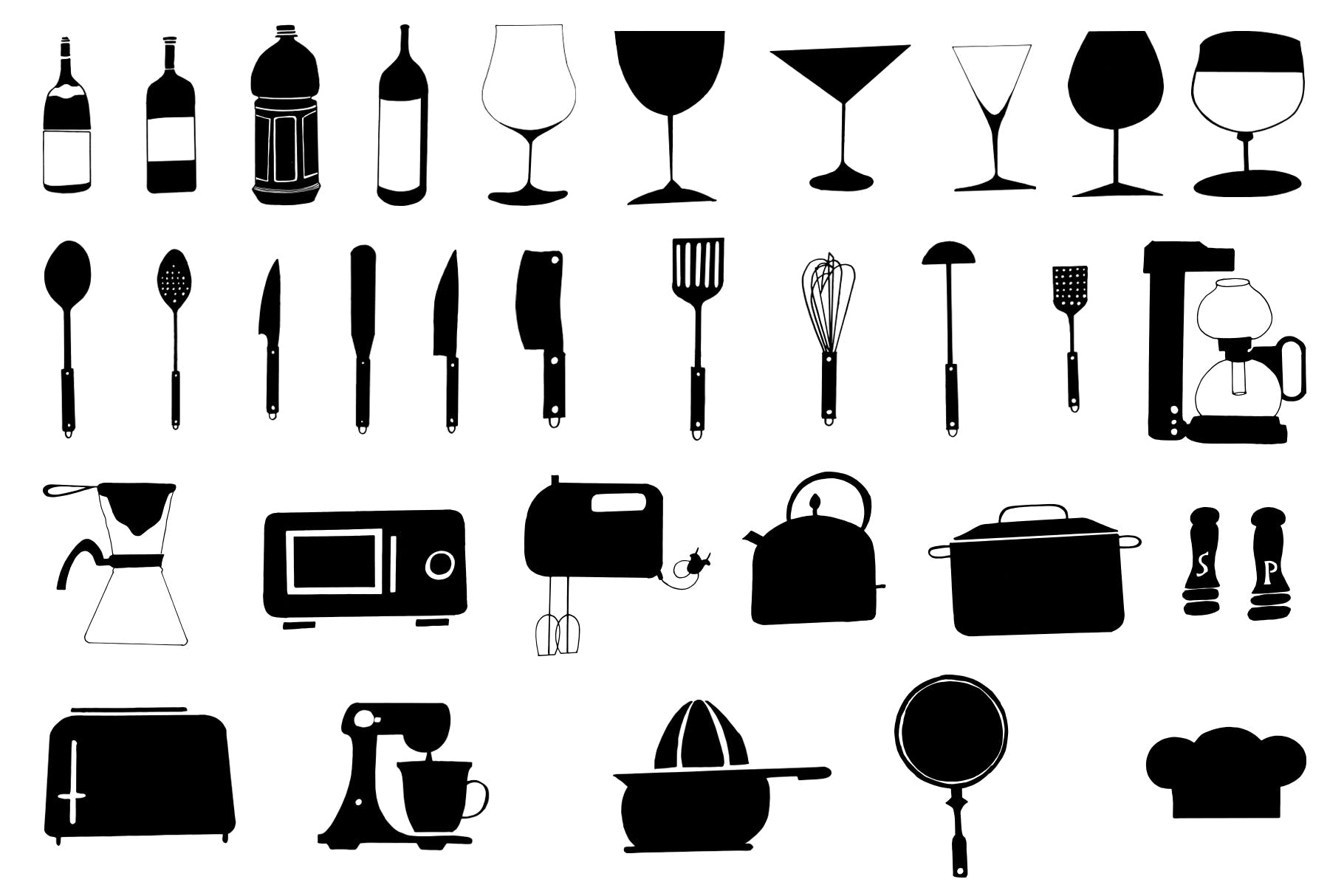 30+手绘厨房用具图案剪贴画素材合集v2 30+ Hand Drawn Kitchen Cliparts Ver. 2插图(1)