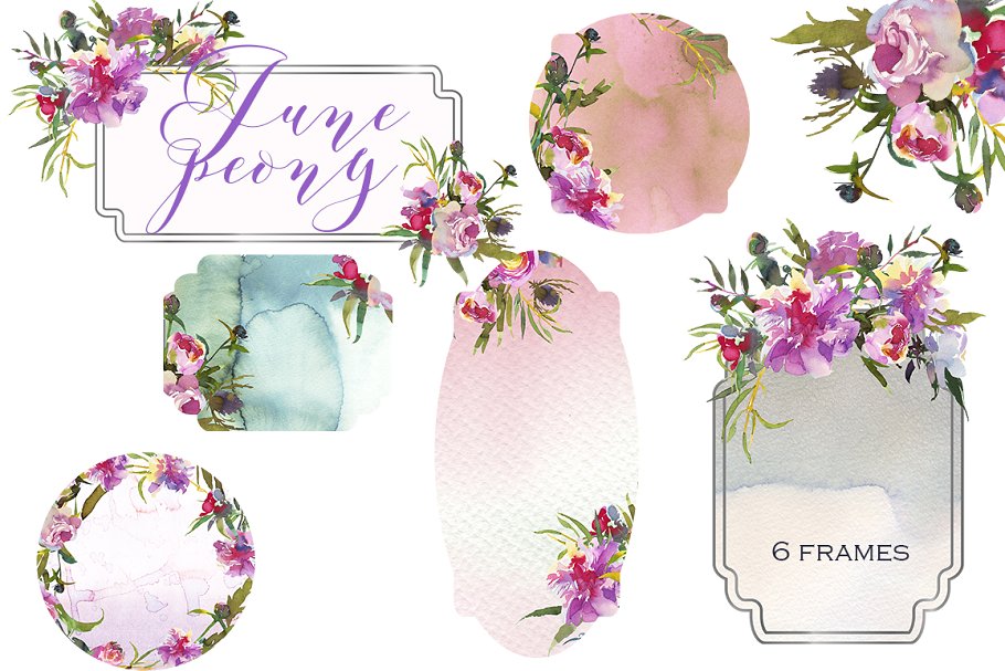 粉红牡丹水彩剪贴画合集 Pink Peony Watercolor Clip Art Set插图(5)