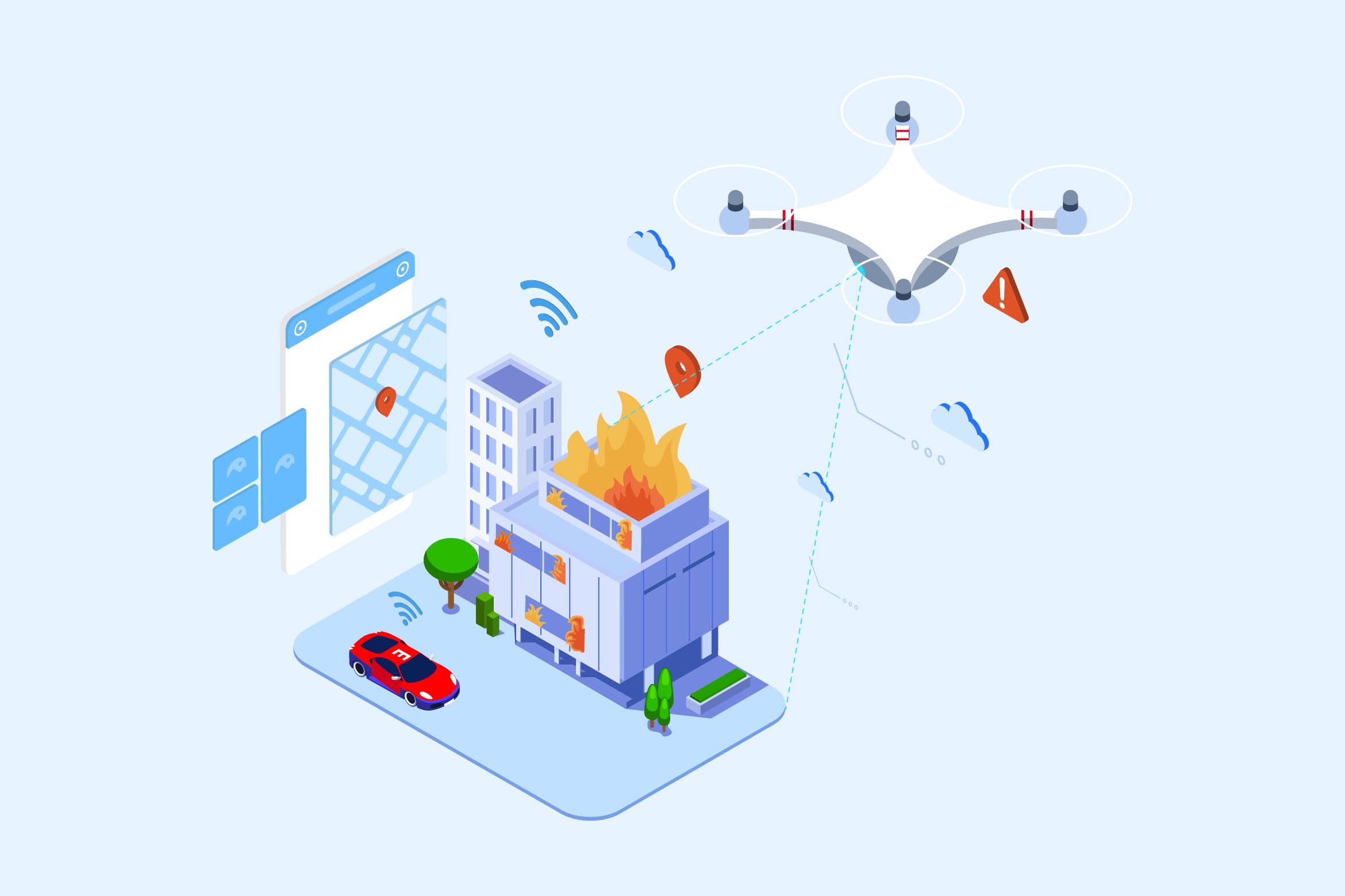 无人机搜救场景2.5D等距概念矢量插画 Drones Search And Rescue Isometric – T2插图