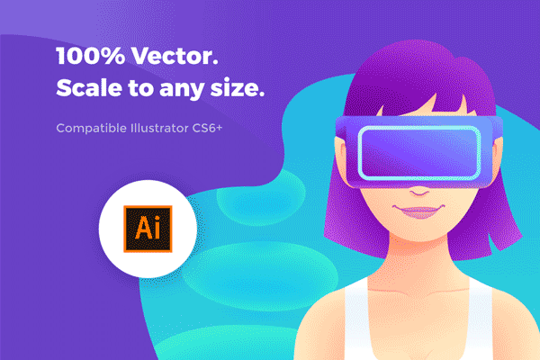 素材库下午茶：未来VR生活场景细腻插矢量画素材合集[Ai]