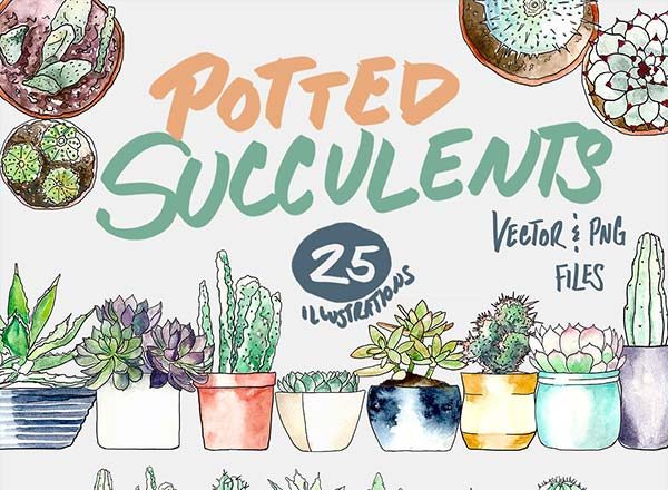 清新的绿色植物的手绘素材打包下载[EPS]