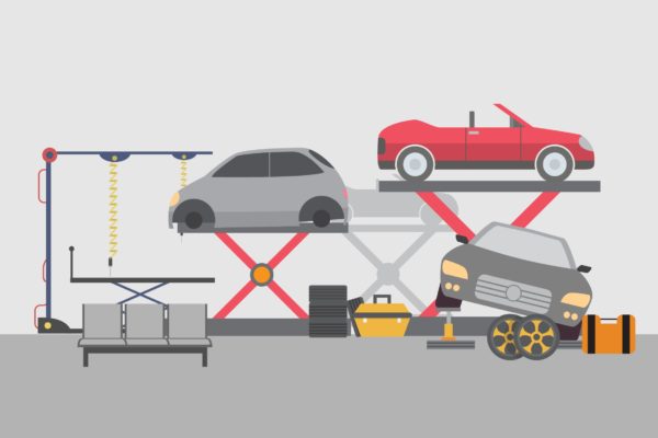 汽车维修车间矢量插画素材库精选素材 Machine Shop – Illustration Background