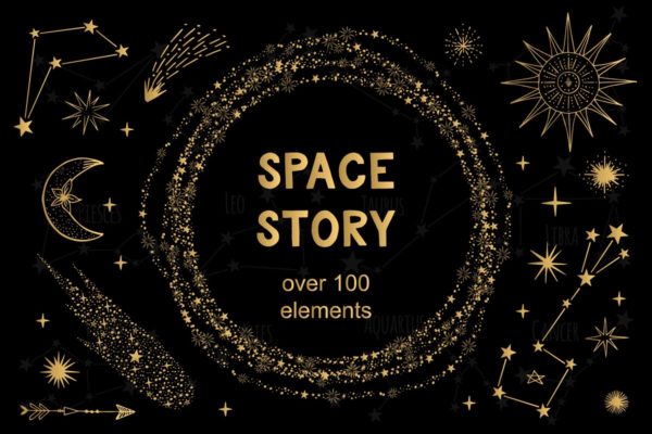 太空星系故事矢量图形套装