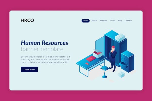 人力资源管理主题插画网站着陆页设计素材库精选模板 HRCO – Hero Banner Landing Page Design