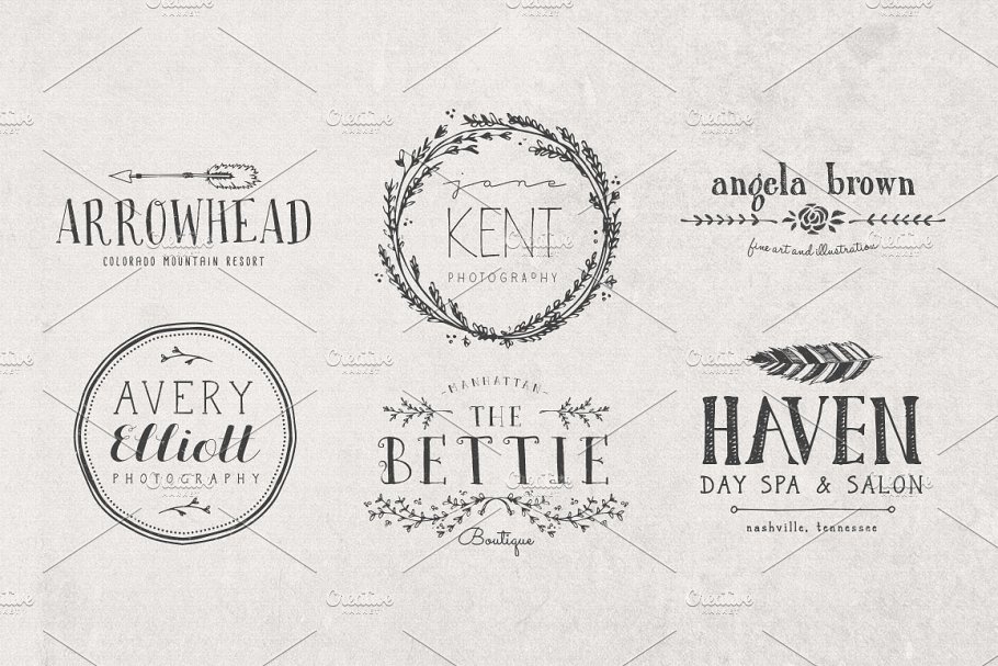 手绘Logo模板+Logo设计元素 Hand Drawn Logos + Elements Vol. 2插图(2)