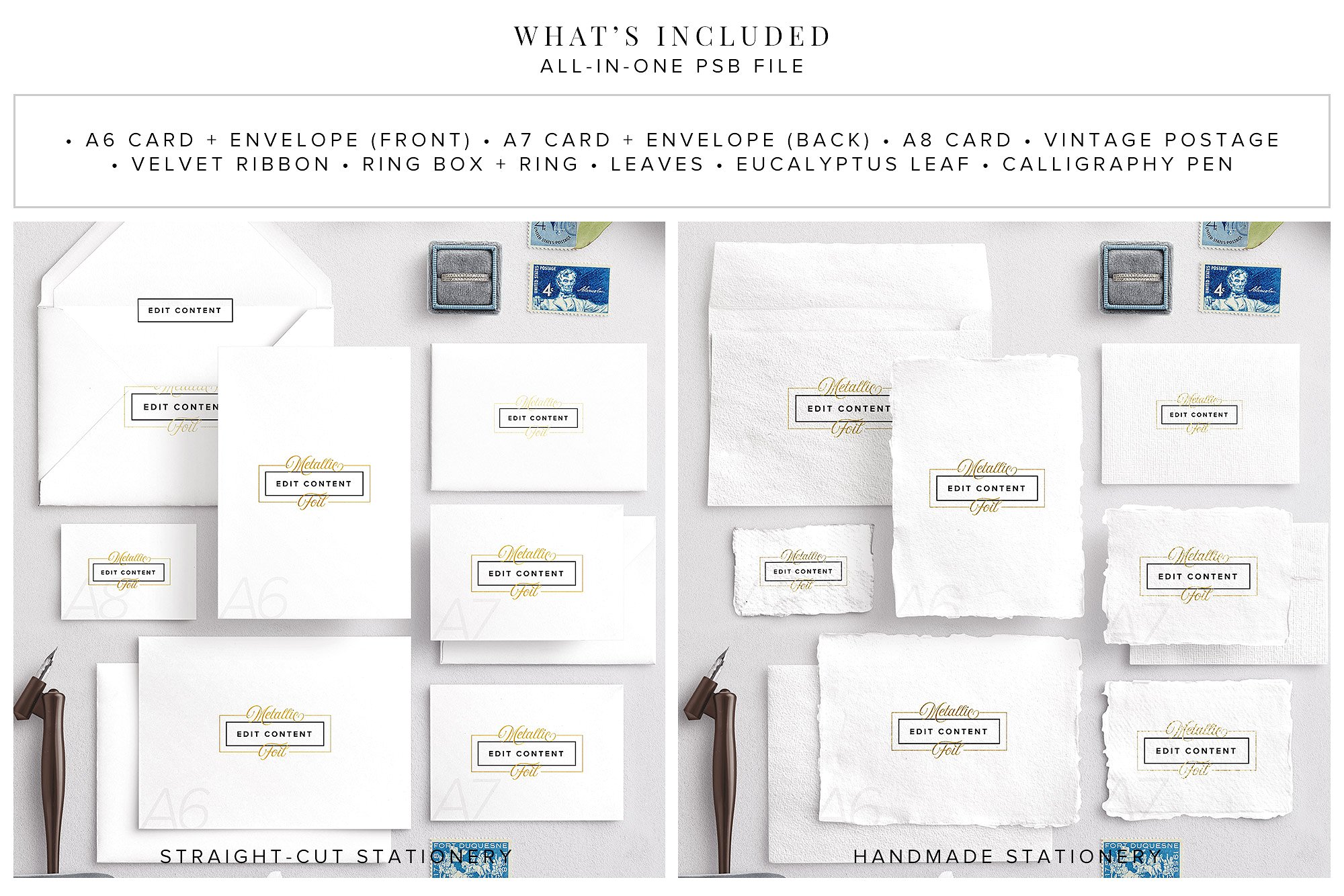 婚礼邀请物料设计展示样机模板合集 Wedding Stationery Suite Mockup插图(1)