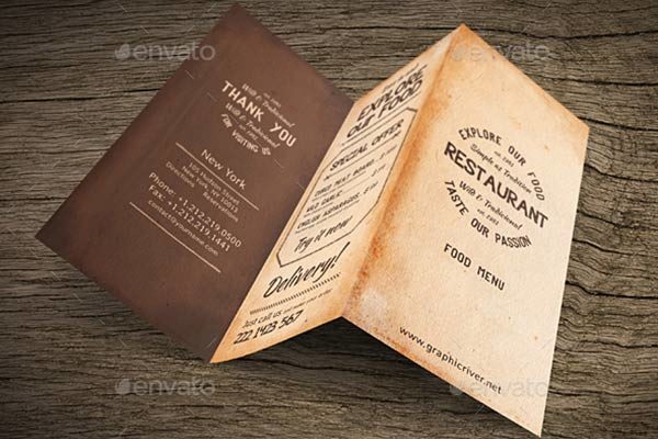 老式餐厅三折页菜单模板 Old Style A4 Trifold Food Menu [psd]