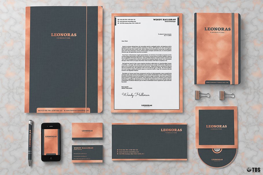 玫瑰金企业品牌标识文具套装PSD模板 Rose Gold Corporate Identity PSD插图(1)