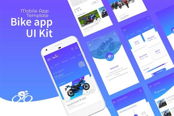 素材库下午茶：自行车运动项目的精致 APP UI KIT 套装下载[XD,PSD]