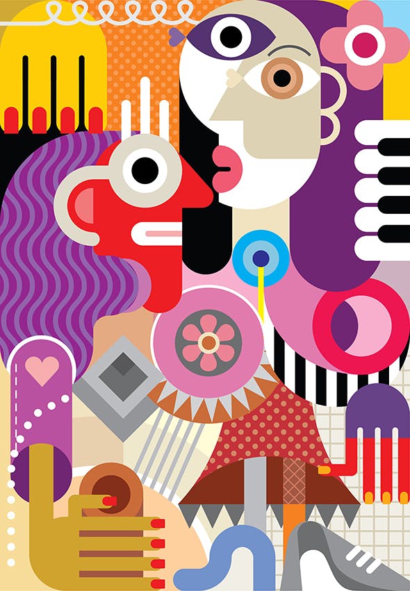 创意女性肖像抽象矢量插画素材库精选素材 Two Women Portrait vector illustration插图(1)