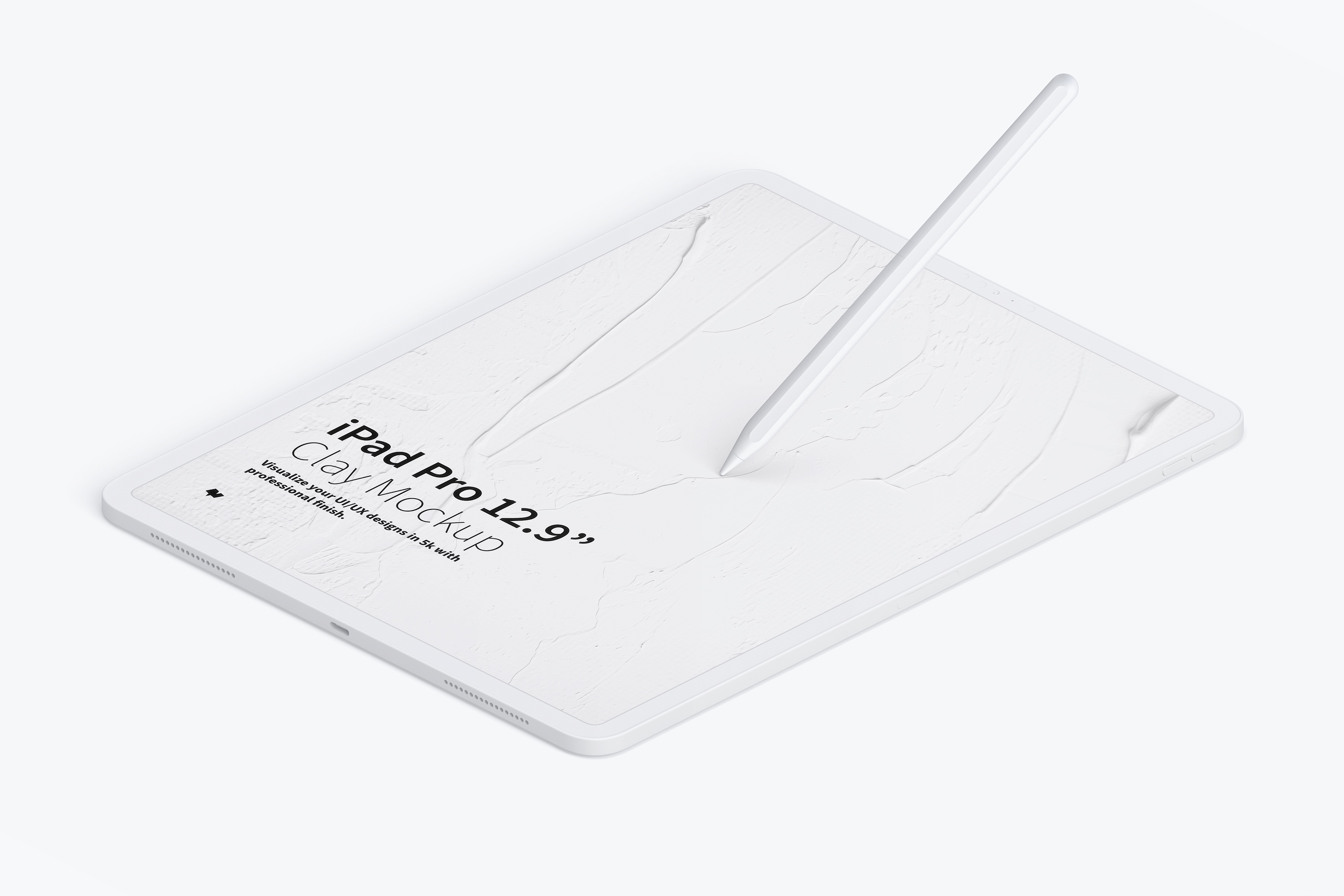 iPad Pro平板电脑等距右视图样机模板素材 Clay iPad Pro 12.9” Mockup, Isometric Right View插图