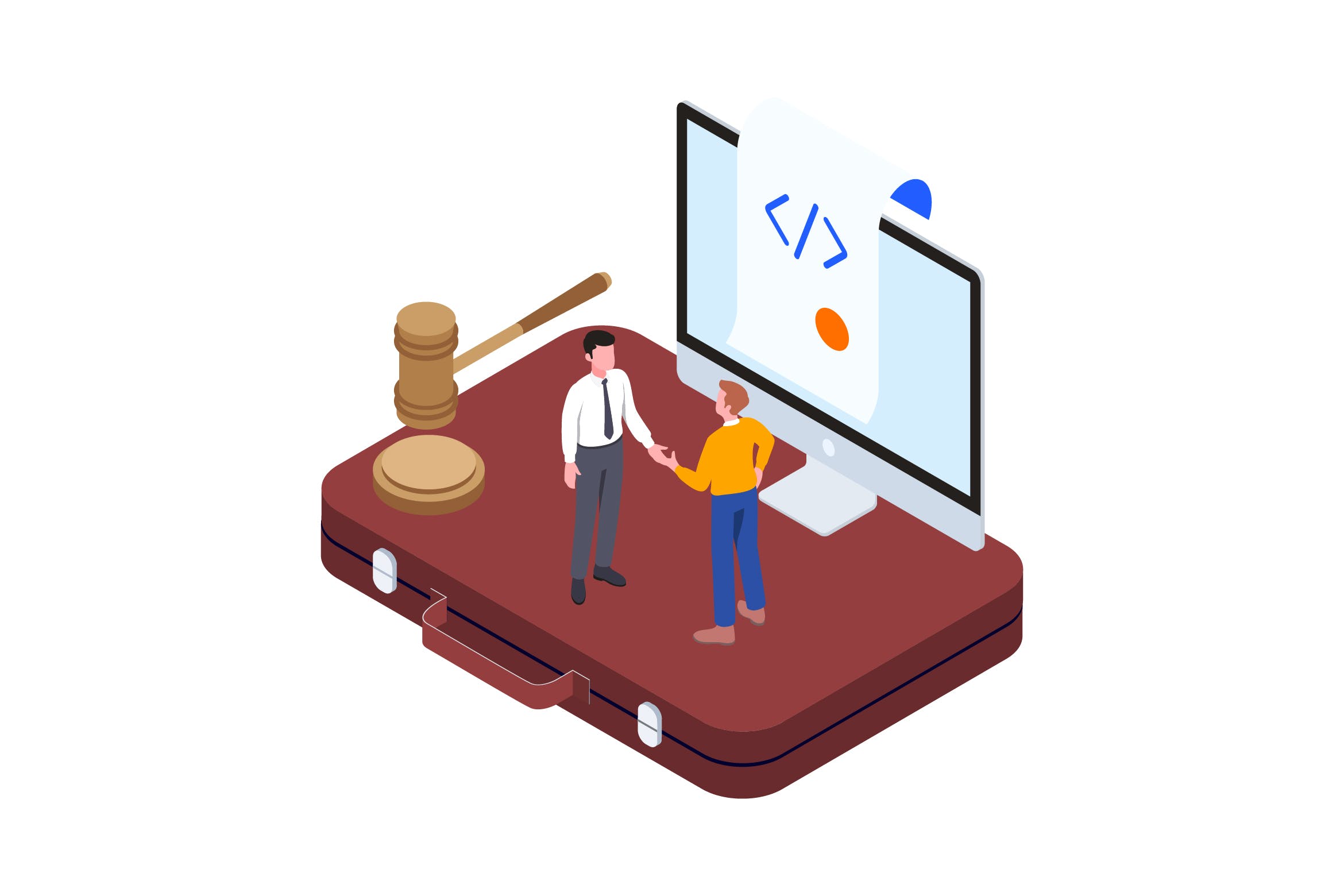 区块链技术智能合约概念插画素材v9 Smart Contract on Blockchain Isometric 9 – TU插图