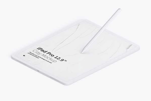 iPad Pro平板电脑等距右视图样机模板素材 Clay iPad Pro 12.9” Mockup, Isometric Right View
