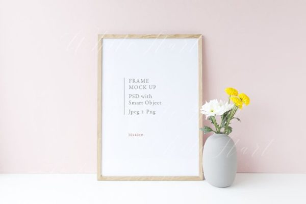 春季花卉系列30x40cm木质框架相框模板 30x40cm floral wood frame mock up