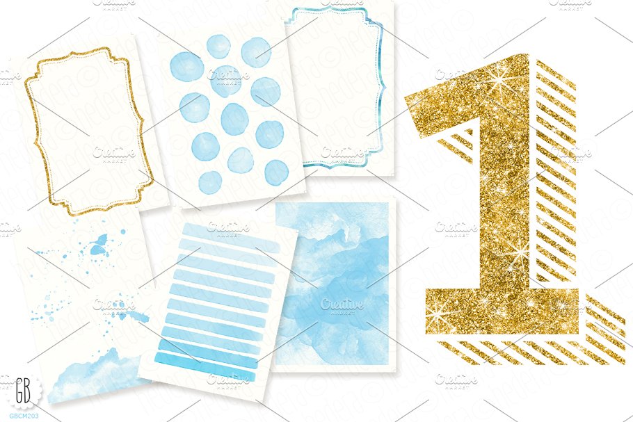 金箔贺卡设计元素素材集 DIY birthday card set, baby boy插图(1)