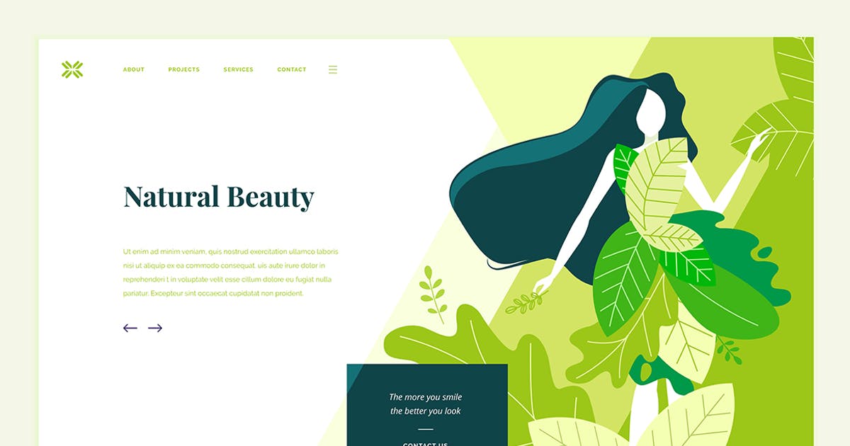 女性护肤品品牌网站设计概念插画素材 Beauty Web Page Design Template插图