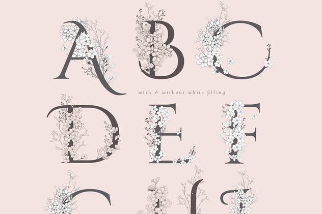 美丽盛开金色花卉字母数字图集 Blooming Gold Floral Letters Numbers插图(2)