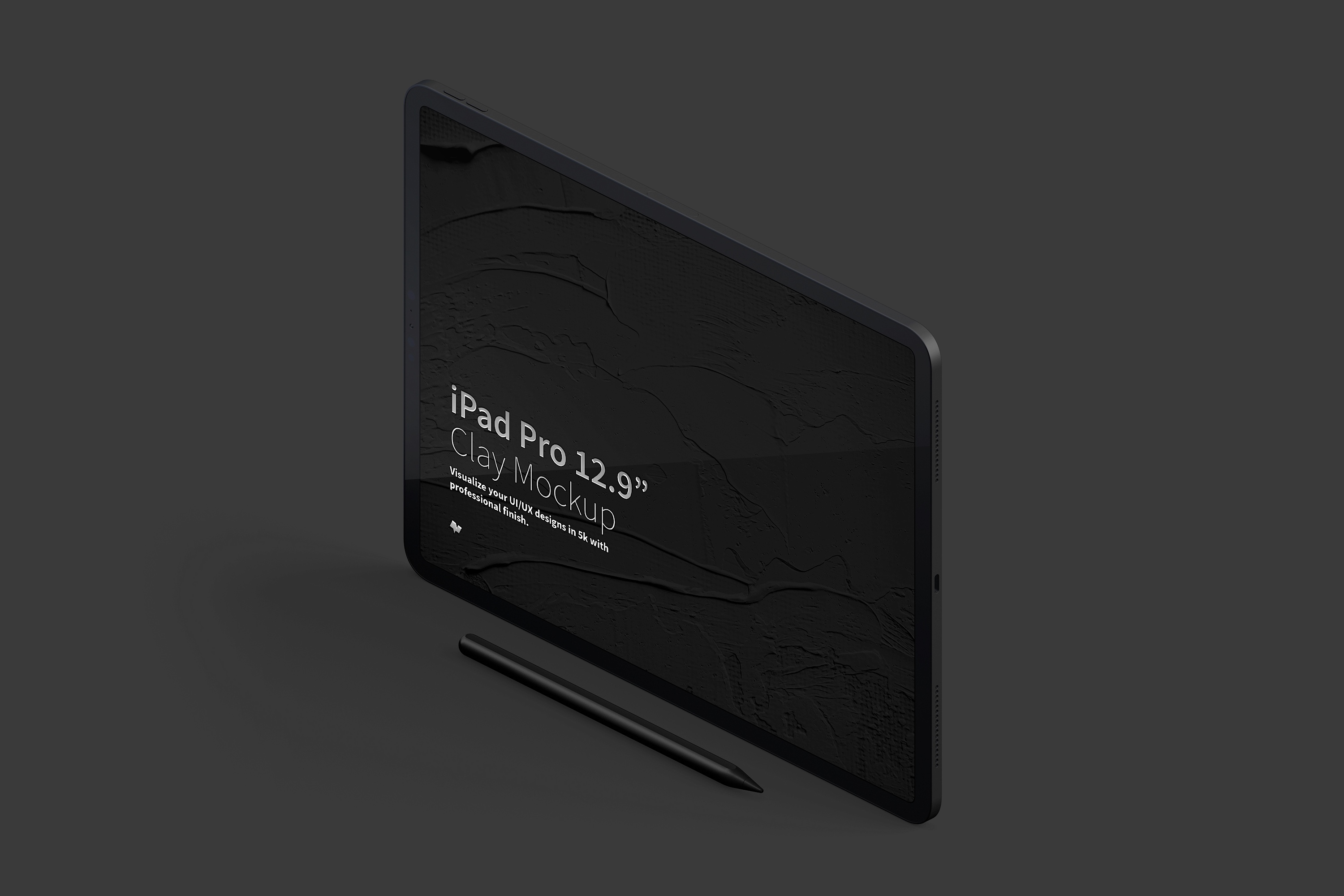 iPad Pro黏土陶瓷材质平板电脑屏幕演示左视图样机03 Clay iPad Pro 12.9 Mockup, Isometric Left View 03插图(4)