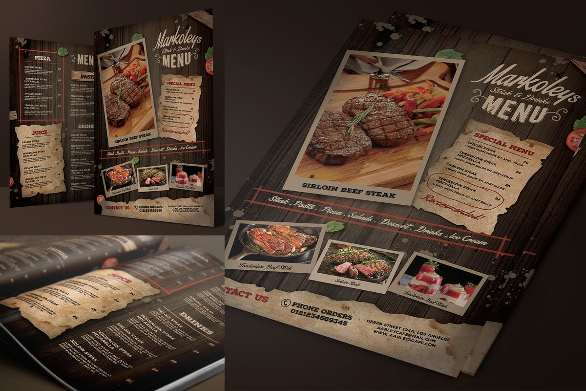 复古质朴咖啡馆/西餐厅菜单设计模板 Rustic Cafe Menu插图