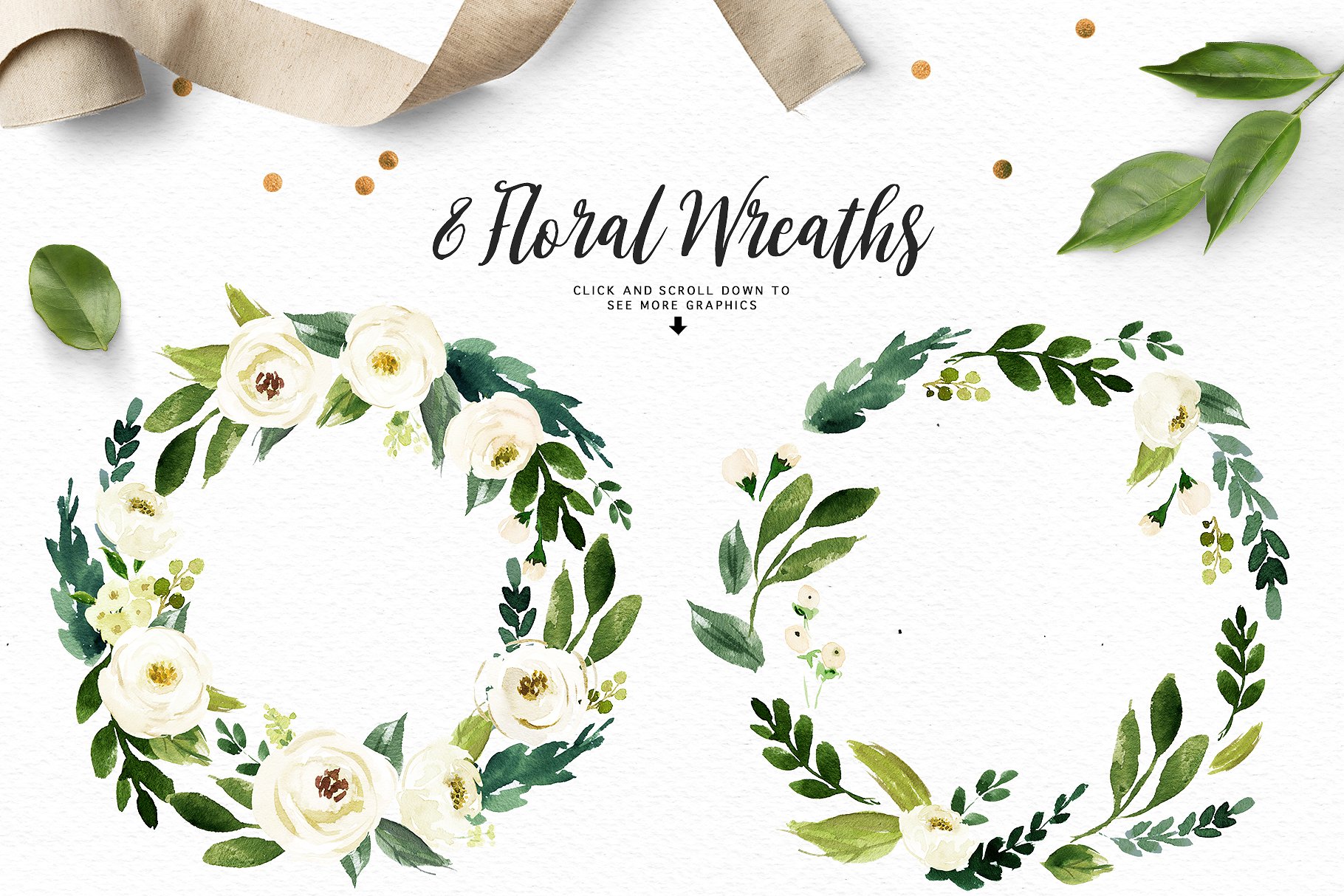 水彩花卉素材 Watercolor White Flower Clip Art插图(4)